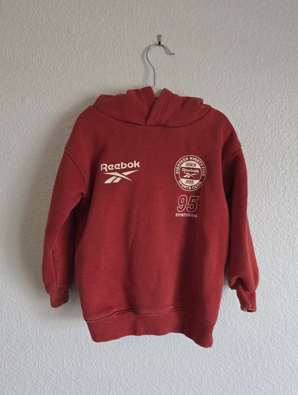 H&M x Reebok Boys Red Hoodie Sweatshirt 3/4T Retro Style
